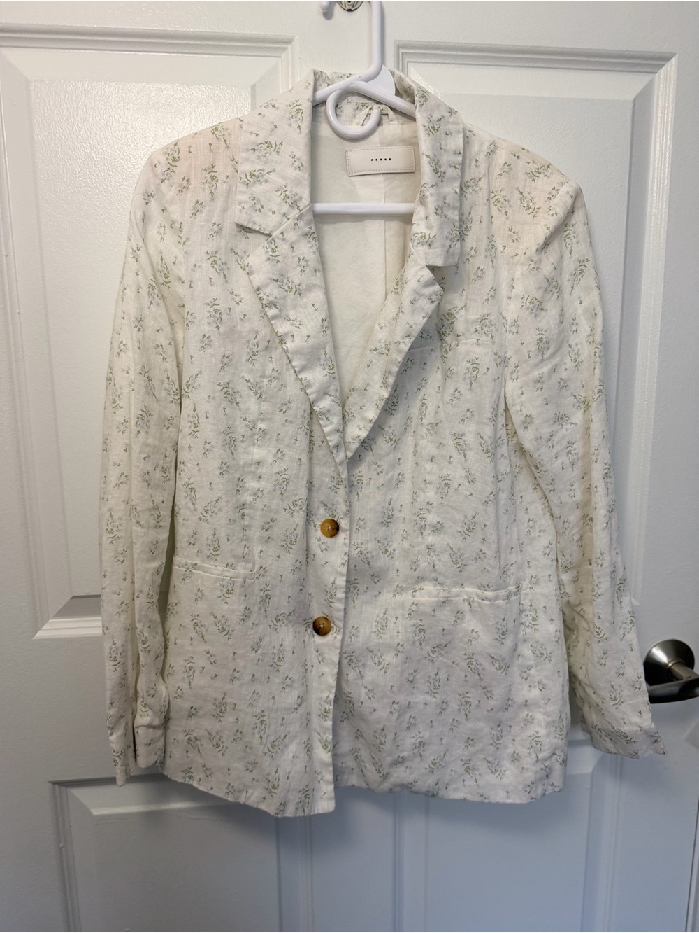 Blank NYC White Blazer with Pale Green Floral Print